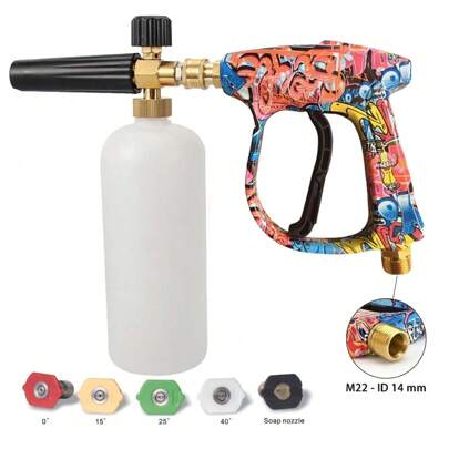 Pistola de rociado para lavadora a presión M22-14 Máx. 4200 PSI con conector rápido de 1/4" y de espuma de nieve, 5 boquillas de rociado y soporte de boquilla, compatible para limpieza de automóviles y jardines