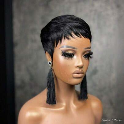 Short Pixie Cut Wigs For Women With Bangs Short Wig Human Hai Wig Glueless Wig Straight Hair Pixie Cut Wigs Short Wigs For Women Short Straight Human Hair Black Ladies Wigs