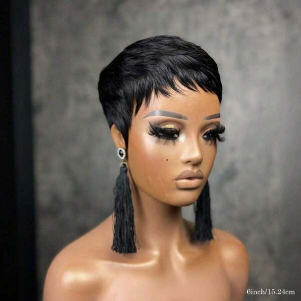Short Pixie Cut Wigs For Women With Bangs Short Wig Human Hai Wig Glueless Wig Straight Hair Pixie Cut Wigs Short Wigs For Women Short Straight Human Hair Black Ladies Wigs