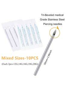 2/5/10PCS 14G Piercing Needles, Hollow Needles Stainless Steel Disposable Sterile Piercing Needles For Belly Navel Ear Cartilage Nose Lip Tongue Nipple Piercing