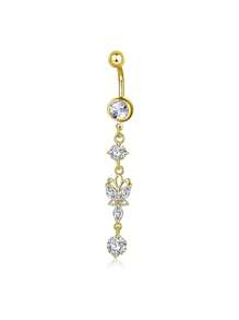 1pc Fashionable Butterfly Design Long Zirconia Navel Ring, Belly Button Piercing Jewelry For Women, Party Accessories - Butterfly - View 6
