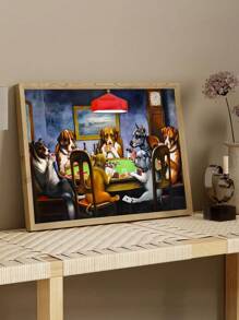 1pc Unframed Large Canvas Poster - Vibrant Dogs Playing Poker Artwork, Funny Animals Art Oil Painting Poster, Bedroom Wall Art, Living Room Wall Decor, Dining Room Wall Decoration, Kitchen Decorative, Study Room, Corridor, Dormitory Decoration, Ideal Gift For Friends, Wall Arts, Wall Decoration, Home Decoration, Room Decoration Canvas Painting ,Posters,Frameless ﻿ Gifts Birthday Graduation