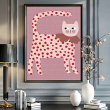 1 Pieza - Impresión en lienzo de ilustración minimalista moderna de un gato, con lunares rojos, adecuada para la decoración primaveral del hogar, sin marco, para decoración de sala de estar y dormitorio