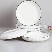 1pc/2pcs Japanese Style Ceramic Vertical Stripe Plate, Thick Tableware Dish, Dining Plate For Home Use - Black and White - View 7