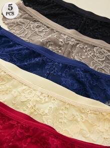 5PCS Koronkowa damska bielizna, fajna trójkątna bielizna, lekkie i oddychające majtki, jednolite kolorowe spodnie dla kobiet, przezroczyste majtki, elastyczne i wygodne majtki, swobodne i miękkie