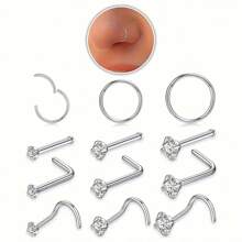 10/12/20/21 Pcs Hypoallergenic 316L Surgical Stainless Steel Nose Rings Hoops - Silvery Nose Piercings - L Shape And Corkscrew Nose Rings