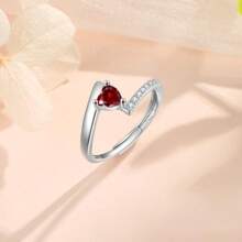 1pc Personalized Birthstone Ring, Anniversary Gift, Family Gift For Her, Christmas Gift For Mom, Heart-Shaped Birthstone Ring, Elegant Ring, Minimalist Ring, Anniversary Gift, Gift For Mom, Christmas Gift For Her - Multicolor - View 5