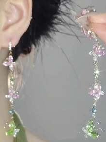 2pcs Butterfly Earrings With Zirconia Tassel, Fashion & Sweet, Suitable For Women's Daily Wear, Applicable For Anniversary, Party, Gathering And Special Occasions - 彩色 - 查看 3