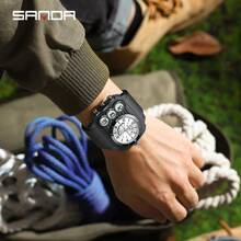 SANDA. SANDA Square Dial Digital Watch For Men Military Army Countdown Sport Quartz Wristwatch Man Large Dial Silicone Multifunctional Chronograph Waterproof Male LED Clock