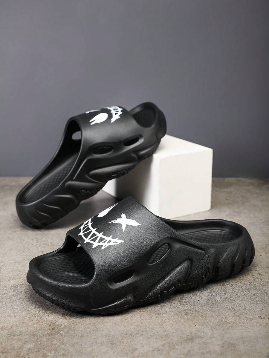 Men's Outdoor Casual Striped Gym Sports Slide Sandals - Black - View 1