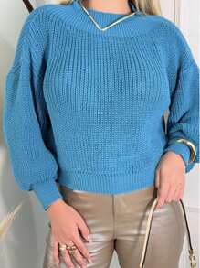 SELINE Women's Elegant Knitted Basic Cold Weather Blouse - Cadet Blue - View 2