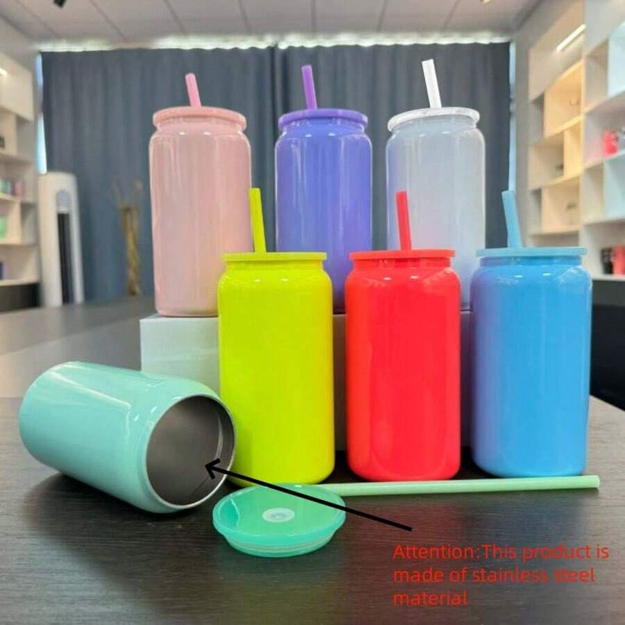 1 chiếc cốc thép không gỉ 16oz mới, cốc đựng ống hút màu, thích hợp cho văn phòng, gia đình, xe hơi, sử dụng ngoài trời, bình đựng nước di động - Nhiều màu - Xem 1