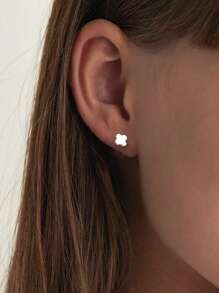 1 Pair S925 Sterling Silver Exquisite And Compact Four Leaf Clover Petal Screws, Ear Studs, Drip Glue Screws, Buckle Ear Studs, Daily Outfit,Party Wear The Best Gift For Girlfriend, Mother, Sisters