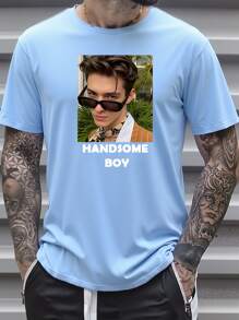 [Personalized Customized T-Shirt] DIY Pattern Customized T-Shirt, Round Neck T-Shirt, Four Seasons Knit Fabric, Regular Fit, With Exclusive Print Design, Suitable Ornamental,Dawg Stylish,Fashion,Hipster,Contracted,Easy Costume,Modest Fashion,Minimal Chic,Casual Custom,Unique,Personalized Ideal Gifts For Him Family,Boyfriend,Friends,Children - Baby Blue - View 5