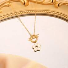 1 件简约白色贝壳花项链，奢华小众设计，复古欧美不锈钢法式毛衣链/颈链 - 花朵白貝項鍊 - 查看 2