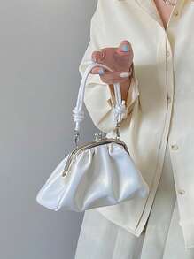 少女可爱甜美日韩风褶皱拱形单肩包，珍珠闪光褶皱扣包，小众高端链条肩带手提包和斜挎包，女士派对活动约会休闲学校日常礼品包