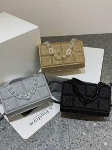A Mini Fashionable And Simple Plaid-Embossed Acrylic Square Bag, A Coin Bag That Can Be Worn On One Shoulder. Suitable For Daily Use, Going Out, Traveling, Shopping, Gatherings, Parties. Give It As Birthday Gift To Friends.