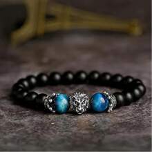 Natural Crystal Crown Lion Head Bracelet Luxury Tiger Eye Stone Bead Bracelets Jewelry