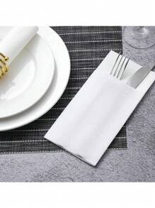 50pcs Dinner Napkins With Flatware Pocket, Prefolded Guest Towels Paper, Linen Feel, For Wedding Event Kitchen Daily Use, White, Perfect For Valentines, Weddings, & Christmas Dinners - Add A Touch Of Elegance To Your Tableware Accessories - White - View 5