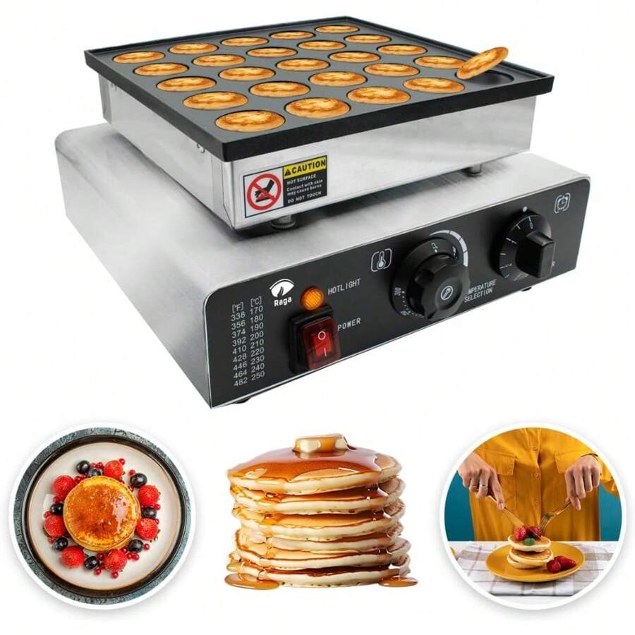 Raganet, Maquina Industrial para 25 Mini Hot Cakes, Panqueques y Muffins, 900 Watts de Potencia, Perilla de Control de Temperatura y Temporizador - 1 - Ver 1