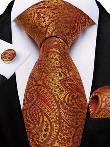 Men Tie Sets Classic Fashion Necktie Set With Cufflink For Business Party - Orange - View 1