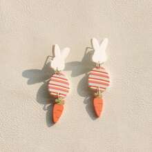 1 Pair Cute Easter Bunny & Egg Acrylic Long Pendant Earrings, Women Easter Party Accessories - White - View 3