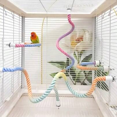 1 pieza Soporte flexible de metal de doble cabeza con efecto degradado de color para loro, adecuado para todas las estaciones, accesorio de jaula de pájaros