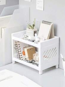 1 Peça Prateleira de Armazenamento de Camada Dupla, Organizador de Mesa de Plástico Branco para Casa