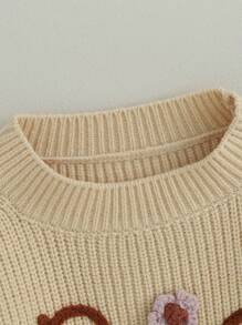 Kid Girl Autumn Sweater Sisters' Sweaters Long Sleeve Round Neck Flower Letter Embroidery Pattern Knitwear Pullover BIG/LIL SIS Embroidery Pullover - Apricot - View 5