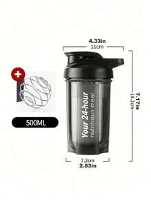 1個 500ml 黑色蛋白粉搖搖杯，附螺紋蓋與不鏽鋼攪拌球，健身搖搖杯，攪拌杯，蛋白粉專用杯，必備運動水壺，居家、健身房、戶外健身必備，適合返校季、生日禮物、節日派對必備、萬聖節裝飾、大學宿舍必備、露營必備，柔軟 - 彩色 - 查看 10