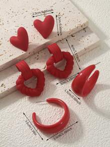 6 件/套波西米亚风格红色心形吊坠耳环，适合女士佩戴，轻质 CCB 材质珠宝适合所有季节，是节日礼物的理想选择，适合日常生活或派对佩戴 - 紅色 - 查看 5