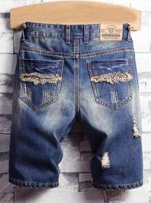 Men Pocket Casual Versatile Denim Shorts, Emo Style - Medium Wash - View 2