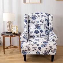 Wing Back Chair Cover Stretch Vintage Floral Armchair Seat Protector Slipcover Wingback Armchair Chair Cover Stretch Printed Chair Protector Slipcover For Home Living Room - Blue and White - View 1
