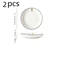 1pc/2pcs Japanese Style Ceramic Vertical Stripe Plate, Thick Tableware Dish, Dining Plate For Home Use - Black and White - View 3