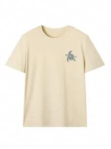 女士夏季新款简约可爱海龟印花休闲度假风宽松圆领杏色短袖T恤，时尚日常上衣，适合日常度假穿着，白色上衣