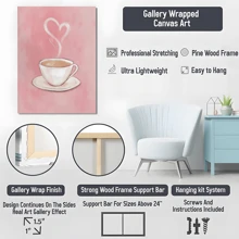 1pc Framed Canvas Poster, Pink Coffee Heart Wall Art Canvas Paintings, Ideal Gift For Bedroom Living Room Corridor, Wall Art, Room Decoration - 彩色 - 查看 6