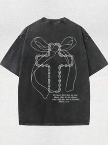 Cross, Letter Printing, Jesus, Religious Belief, God, 230 Grams Of Wax Printed Double-Sided Short-Sleeved T-Shirt, Retro Washing, 100% Cotton, Comfortable Loose Short-Sleeved T-Shirt Selected Summer Clothing.