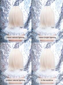 1 Piece Synthetic Heat-Resistant,Short Straight Wig Hair Ends Slightly Warped With Bangs In White Gold Wigs With Bangs, 12 Inches Long, Made From Fiber, Stylish Wigs, Natural And Realistic Wig(Excluding Accessories)