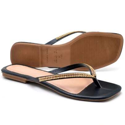 Sandália Feminina Chinelo Rasteirinha Leve Confortável de Tira com Strass Tamanhos 34 ao 45