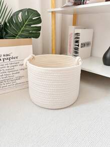 1 pieza Cesta de almacenamiento tejida a mano y redonda, cesta organizadora plegable para el pasillo, lavandería, dormitorio, sala de estar, se puede usar para guardar juguetes de niños, ropa, almohadas, mantas, cesta de lavandería de gran capacidad tejida con cuerda gruesa y asa con borlas - Blanco - Ver 14