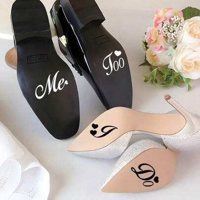 2Pcs I Do/Me Too Wedding Decoration Stickers, Wedding Party Shoe Stickers For Bride And Groom, Waterproof Removable Wedding Shoe Stickers For I Do/Me Too Wedding Decor Design