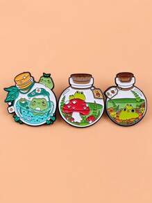3Pcs The Frog In The Bottle Enamel Pins Cute Brooches Badge Lapel Pin For Backpack Clothes Accessories Animal Jewelry Birthday Gifts - Multicolor - View 3