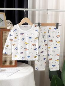 Kinder leichte Langarm Baumwoll Pyjama-Set, Kinderschlafanzug, Sommer