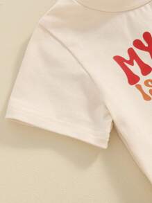 Auntie Baby Clothes Boy Short Sleeve Letters Print T-Shirt With Elastic Waist Shorts Summer Outfit - Apricot - View 5