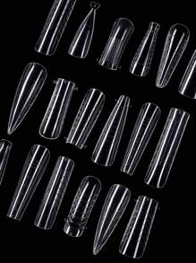 宝可 288片/12种不同形状的按压式美甲片，弹簧可重复使用，无纸托盘，延长美甲模具，3D设计假指甲贴片美甲模具套装，盒装夏季按压式美甲片 - 無色 - 查看 6