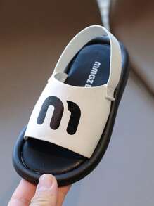 1 Pair PU Flat Sandals For Toddlers, Letter Design Summer Fashion Beach Shoes For Baby - White - View 3