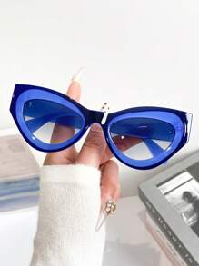 New Fashionable Retro Two-Tone Small Frame Cat Eye Fashion Glasses, Personalized Street Style Glasses For Men & Women, Suitable For Party, Festival, Outdoor, Street Photography, Couple, Casual, Creative, Holiday, Beach