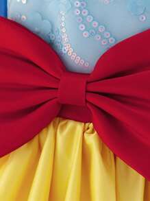 女婴黄色泡泡袖公主蓬蓬裙，适合派对穿着 - 黃色 - 查看 9