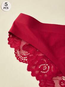 5PCS Koronkowa damska bielizna, fajna trójkątna bielizna, lekkie i oddychające majtki, jednolite kolorowe spodnie dla kobiet, przezroczyste majtki, elastyczne i wygodne majtki, swobodne i miękkie