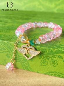 1 pieza Pulsera para niña marca Finess color rosa, pulsera hecha a mano con cuentas con diseños lindos de animales, océano y estrellas, adecuado para niños de 3 a 6 años, regalo de joyería de juguete colorida